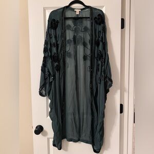 H&M Green Kimono w/ Black Sequins